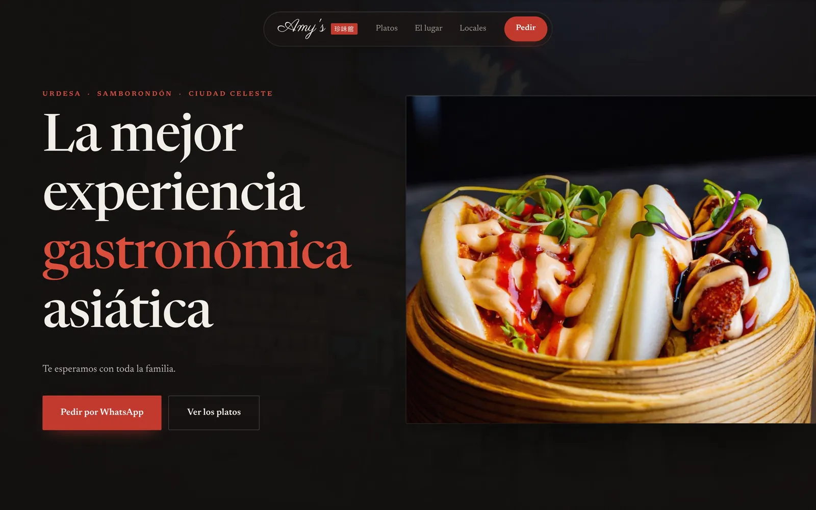 Sitio de Amy's Asian Cuisine en computadora